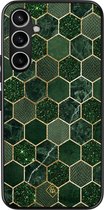 Casimoda® hoesje - Geschikt voor Samsung Galaxy S23 FE - Kubus Groen - Zwart TPU Backcover - Geometrisch patroon - Groen