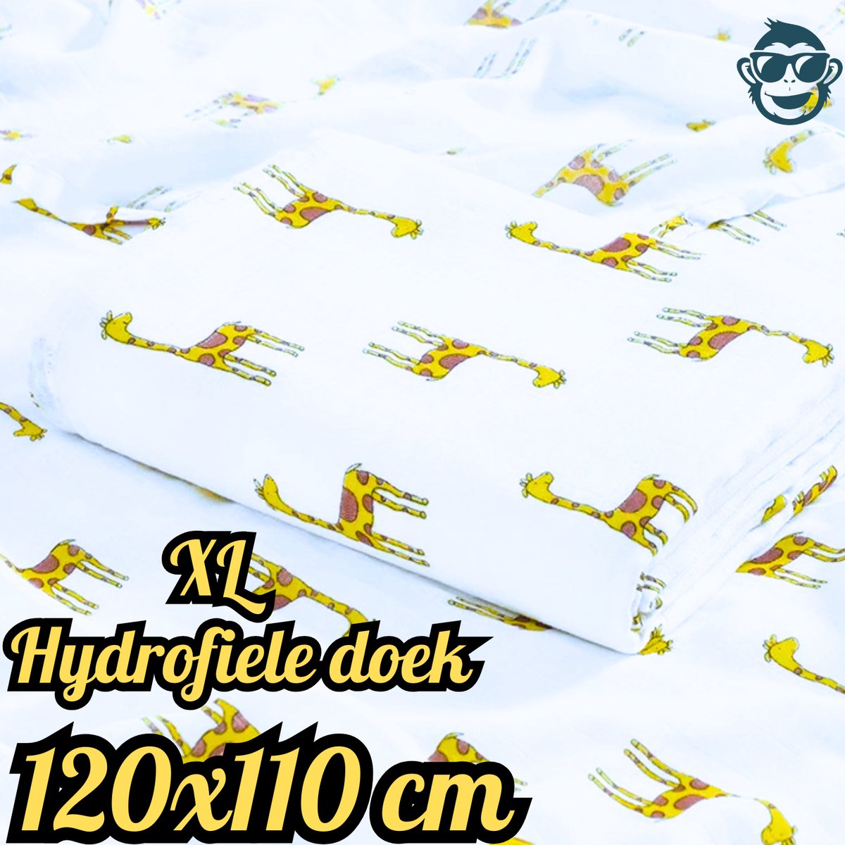 Goedkoopste BoefieBoef XL Hydrofiele Doek 120x110cm - Zachte Bamboe Swaddle, Inbakerdoek, Mousseline Doek voor Baby's en Newborns 0 tot 12 maanden - Giraffe klein - Dubbellaags, Ademend en Absorberend - Kerst en KraamCadeau - - Duurzaam - Babydeken - Wit Geel