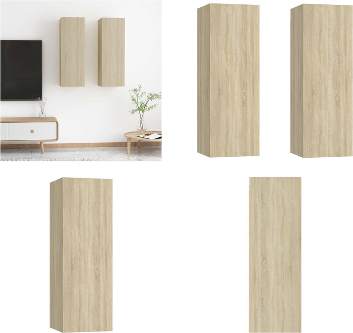 vidaXL - Tv-meubels - 2 - st - 30,5x30x90 - cm - bewerkt - hout - sonoma - eikenkleurig