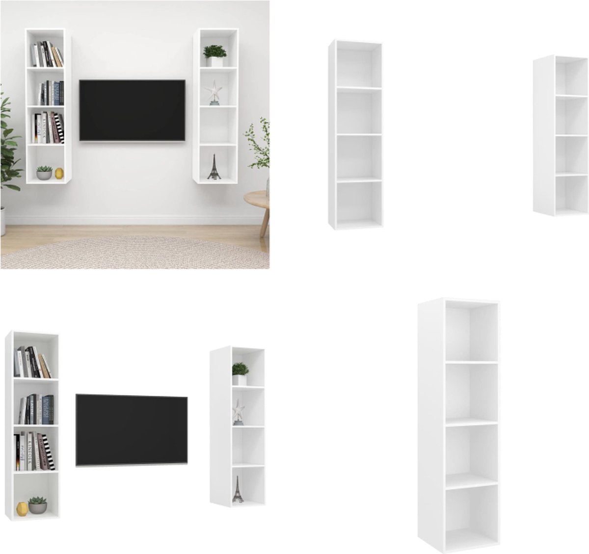 vidaXL Tv-wandmeubelen 2 st spaanplaat wit - Tv-kast - Tv-kasten - Televisiekast - Televisiekasten