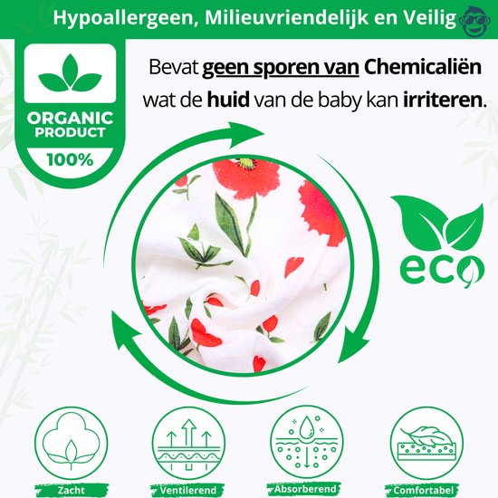BoefieBoef XL Hydrofiele Doek 120x110cm - Zachte Bamboe Swaddle, Inbakerdoek, Mousseline Doek voor Baby's en Newborns 0 tot 12 maanden - Roos Rood - Dubbellaags, Ademend en Absorberend - Kerst en KraamCadeau - - Duurzaam - Babydeken - Wit van BoefieBoef — afbeelding 2