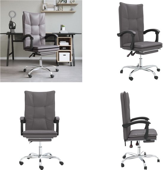 vidaXL Kantoorstoel verstelbaar kunstleer grijs - Verstelbare Bureaustoel - Stoel - Bureaustoel - Computerstoel