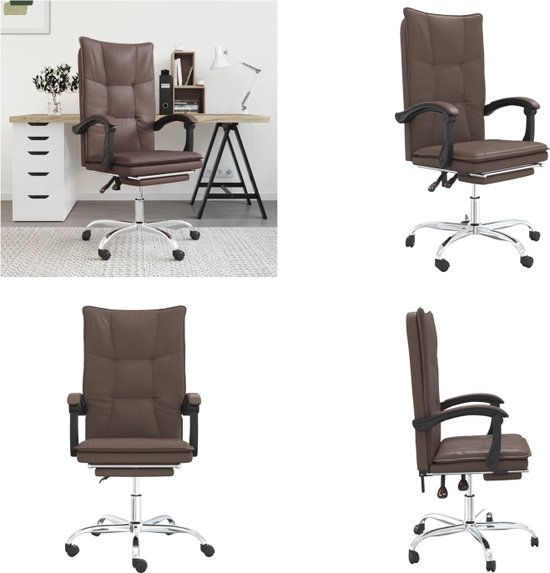 vidaXL Kantoorstoel verstelbaar kunstleer bruin - Verstelbare Bureaustoel - Stoel - Bureaustoel - Computerstoel