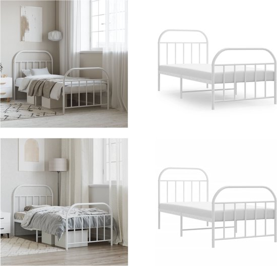 vidaXL Bedframe met hoofd- en voeteneinde metaal wit 90x190 cm - Bedframe - Bedframes - Eenpersoonsbed - Bed