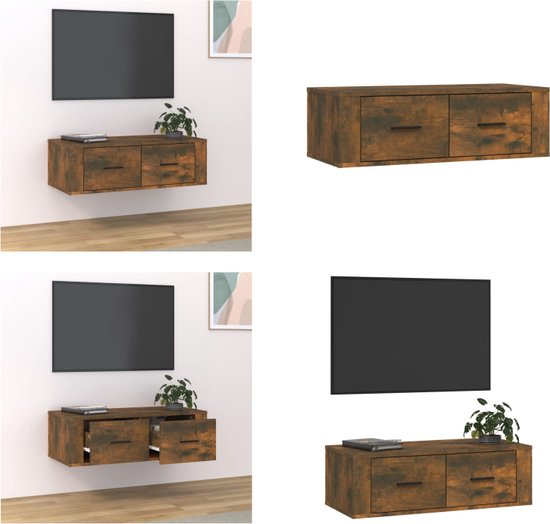 vidaXL Tv-hangmeubel 80x36x25 cm bewerkt hout gerookt eikenkleurig - Tv-kast - Tv-kasten - Tv-meubel - Hifi-meubel