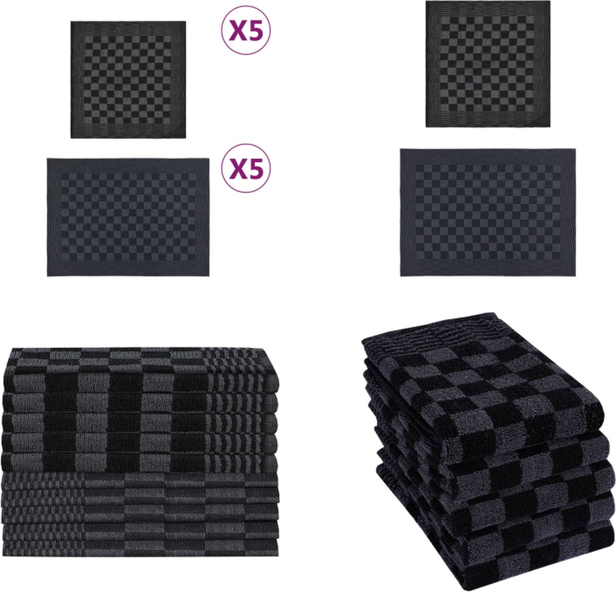 vidaXL 10-delige Keukendoekenset katoen zwart en grijs - Keukendoekenset - Keukendoekensets - Handdoek - Theedoek