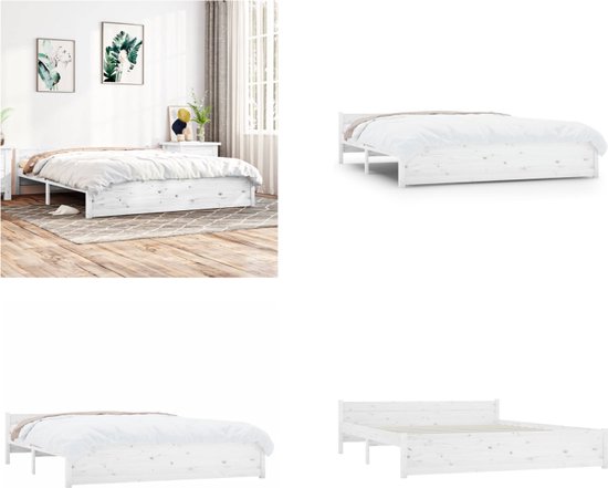 vidaXL Bedframe massief hout wit 160x200 cm - Bedframe - Bedframes - Bed - Bedbodem