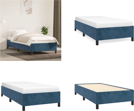vidaXL Bedframe fluweel donkerblauw 90x200 cm - Bedframe - Bedframes - Bed - Ledikant