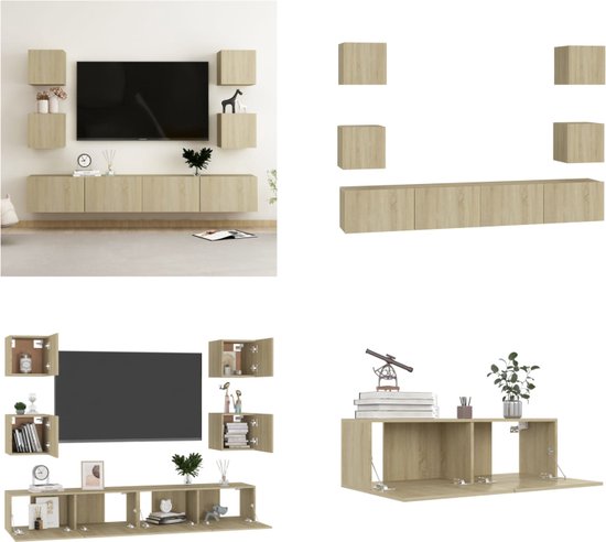 vidaXL 6-delige Tv-meubelset spaanplaat sonoma eikenkleurig - Tv-meubelset - Tv-meubelsets - Tv Meubelset - Tv Meubelsets