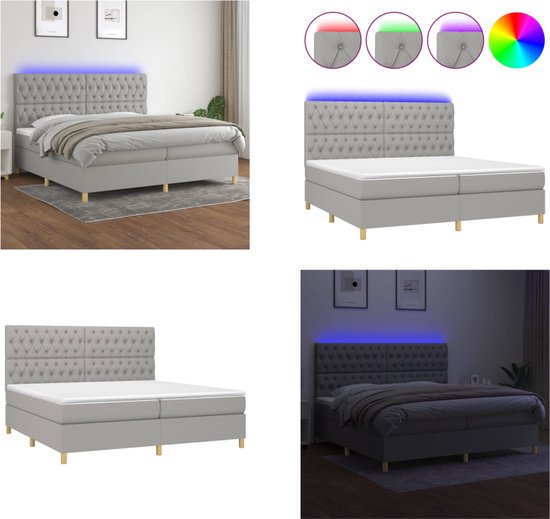 vidaXL Boxspring avec matelas et tissu LED Gris clair 200x200 cm - Boxspring - Sommiers - Lit - Meubles de couchage