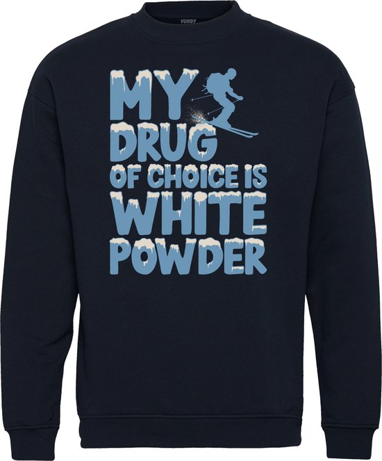 Sweater White Powder | Apres Ski Verkleedkleren | Fout Skipak | Apres Ski Outfit | Navy | maat XXL
