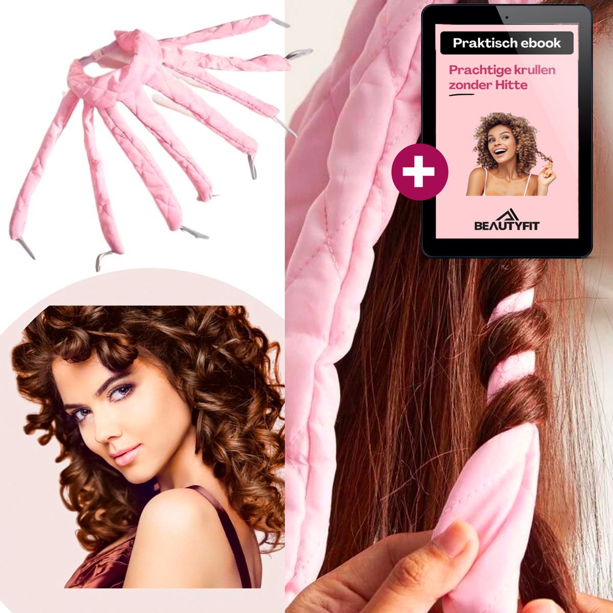 BeautyFit® - Nieuwste Krulspelden - Inclusief E-book - Heatless Curls Roze - Haarrollers - Krullen Zonder Hitte - Krullers - Haar Rollers Zelfklevend - Haarkruller Roze - BeautyFit