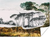 Poster Italiaans landschap parasoldennen - Kunst - Hendrik Voogd - Schilderij - Zwart wit - Oude meesters - 80x60 cm