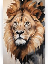 Leeuw - Dieren muurdecoratie - Canvas schilderijen leeuw - Vintage schilderij - Canvas schilderij - Schilderijen - 60 x 90 cm 18mm