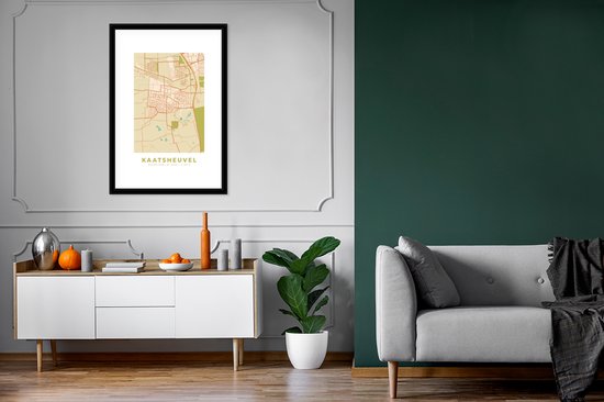 Fotolijst incl. Poster - Kaart - Stadskaart - Kaatsheuvel - Plattegrond - Vintage - 60x90 cm - Posterlijst