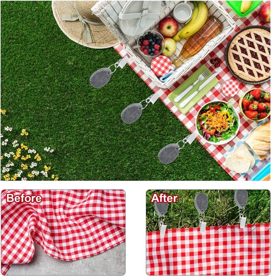 Lot De 8 Poids De Nappe En Pierre Naturelle Avec Pince Acier - 4 Motifs Pour Table Extérieure, Mariage, Camping