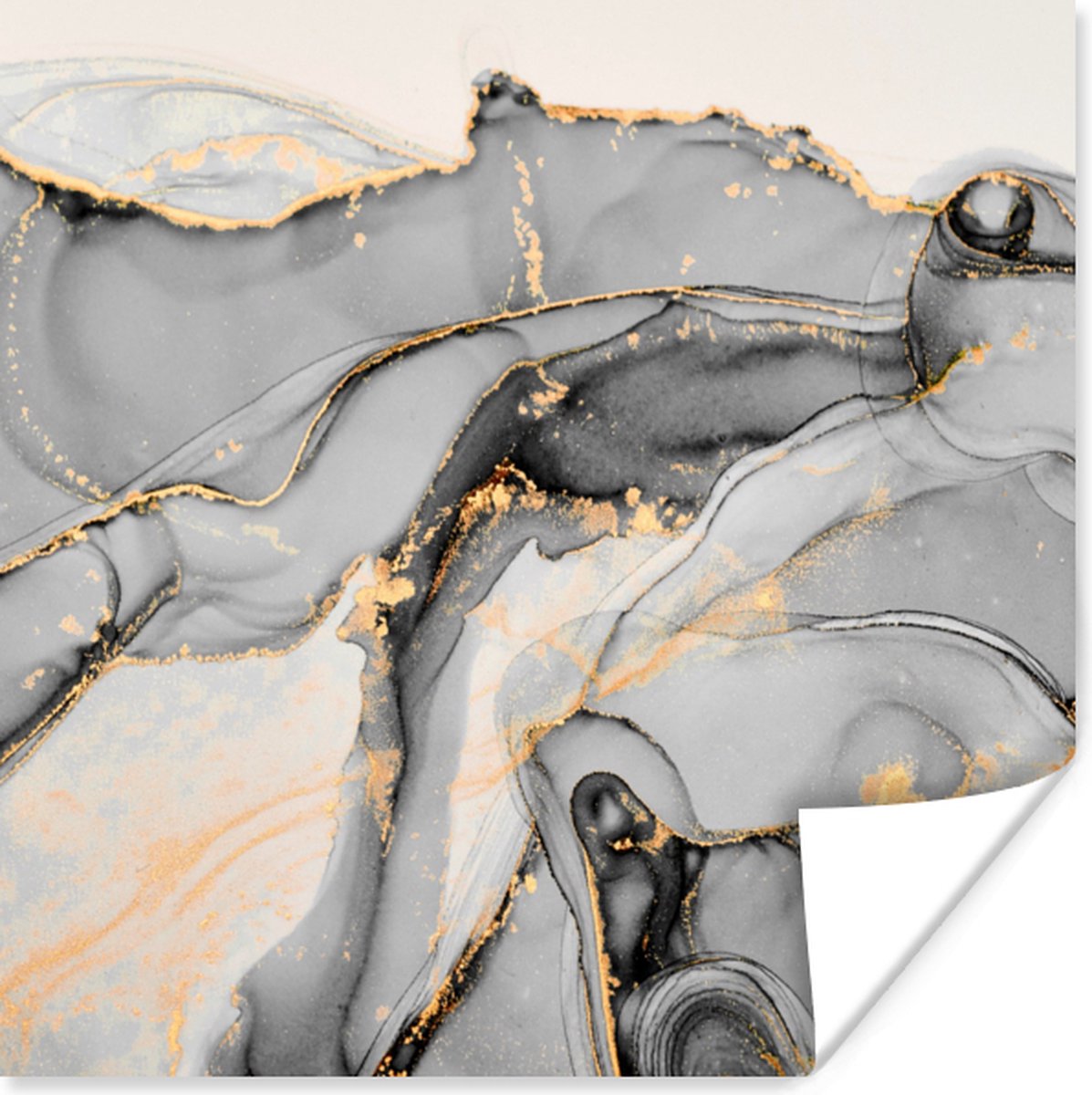 Poster Marmer - Goud - Grijs - 30x30 cm