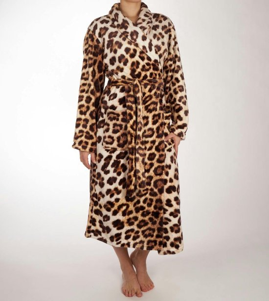 ZoHome Leopard Badjas Lang - Fleece - Maat M - Brown