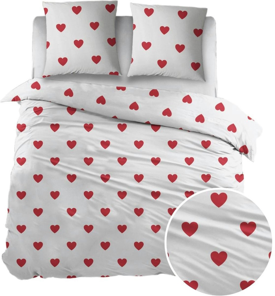 Sleepnight Dekbedovertrek - Wit White RedWhite RedFlanel - LP003558 - B 240 x L 200 cm/B 240 x L 220 cm - Tweepersoons -