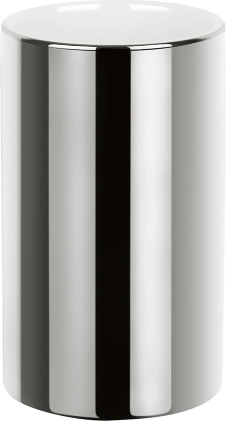 Spirella Badkamer drinkbeker/tandenborstelhouder Sienna - porselein - glans zilver - 7 x 11 cm