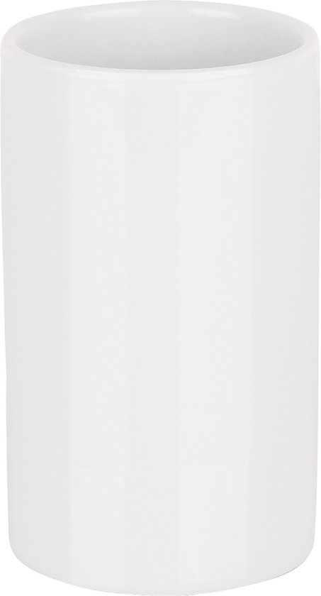 Spirella Badkamer drinkbeker/tandenborstelhouder Sienna - porselein - glans ivoor wit - 7 x 11 cm