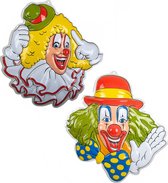 Carnaval/party decoratie borden - 3x Clown hoofden - wand/muur versiering - 50 x 50 cm - plastic