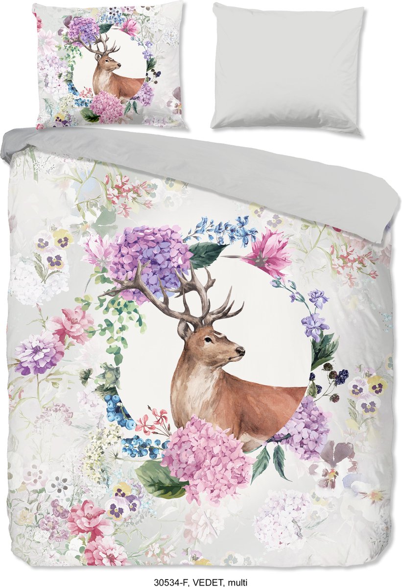Good Morning dekbedovertrek hert - Lits jumeaux 240x200/220 cm - Grijs - 100% Katoen flanel