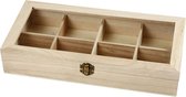 Boîte à compartiments en bois - Boîte avec couvercle en Verres - Dimensions. 32x16x6cm - 8 compartiments en 2 tailles - Creotime - 1 pièce