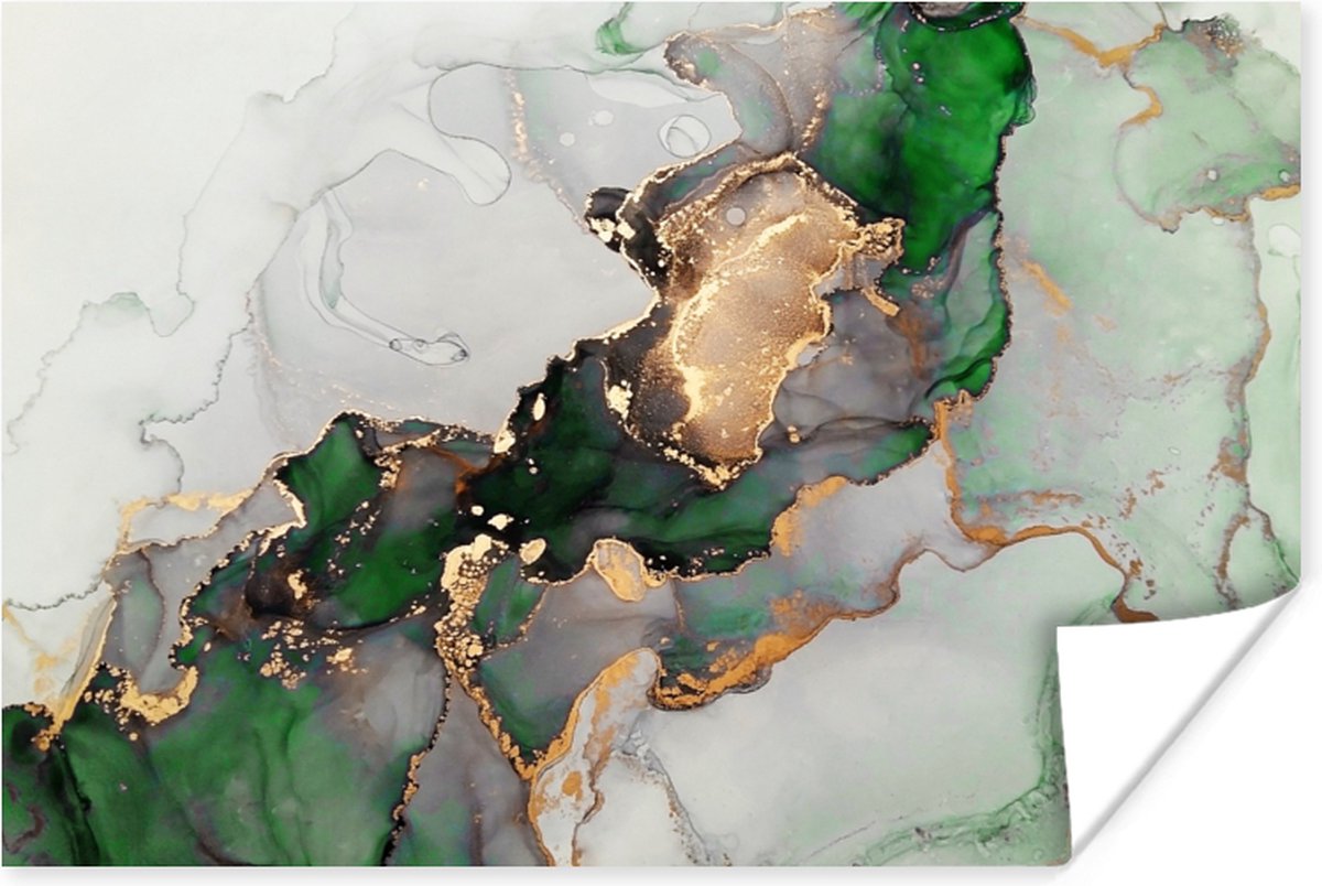 Poster Marmer - Goud - Groen - Luxe - 60x40 cm