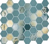 The Mosaic Factory Valencia mozaïektegel 4.3x4.9x0.5cm hexagon turquoise mat en glans voor wand en vloer en voor binnen en buiten vorstbestendig