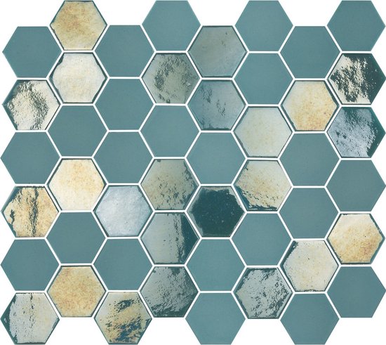 Foto: The mosaic factory valencia hexagon wandtegels tegels 27 8x32 5x0 5cm turquoise 1 m 10 vellen