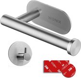 Wonix® - WC Rolhouder - Toiletrolhouder en Haak - Zonder Klep - Zelfklevend - Zonder Boren - RVS - Zilver