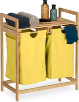 dubbele wasmand, uitschuifbaar, HBD: 73x64x33 cm, badkamer, slaapkamer, wassorteerder 2 vakken, natuur/geel