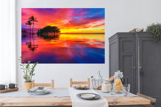 Poster Nuages colorés à travers le coucher de soleil le long de la plage 180x120 cm - Tirage photo sur Poster (décoration murale salon / chambre) / Poster Mers et lacs XXL / Groot format! / Mer et plage
