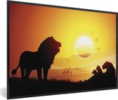 Fotolijst incl. Poster - Illustratie van een landschap in Afrika tijdens een zonsondergang - 120x80 cm - Posterlijst