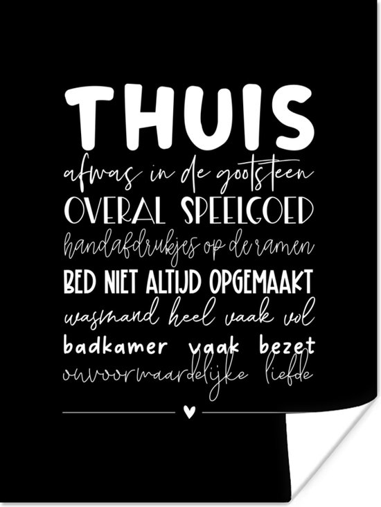 Poster Thuis - Quotes - Zwart - Wit - 60x80 cm