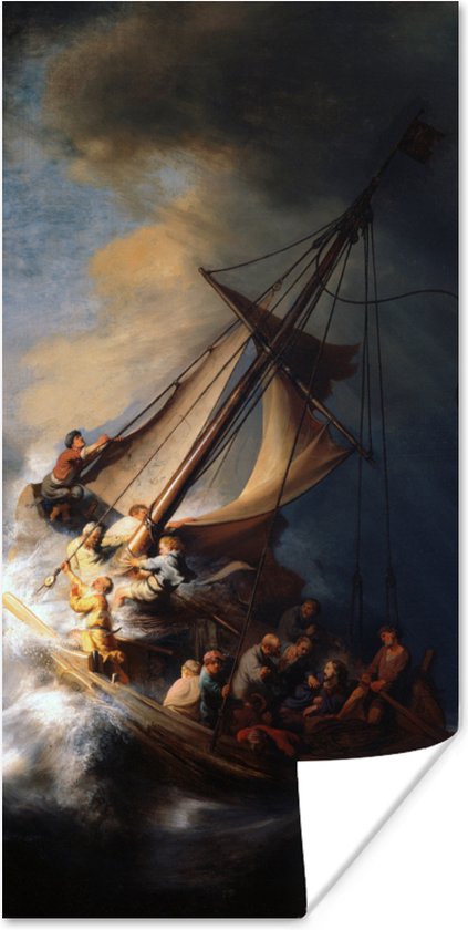 Poster De storm op het meer van Galilea - Rembrandt van Rijn - 20x40 cm