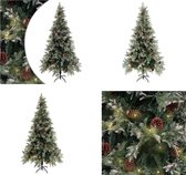 vidaXL Kerstboom met LED's en dennenappels 225 cm PVC en PE groen wit - Kunstkerstboom - Kunstkerstbomen - Kerstboom - Kerstdecoratie