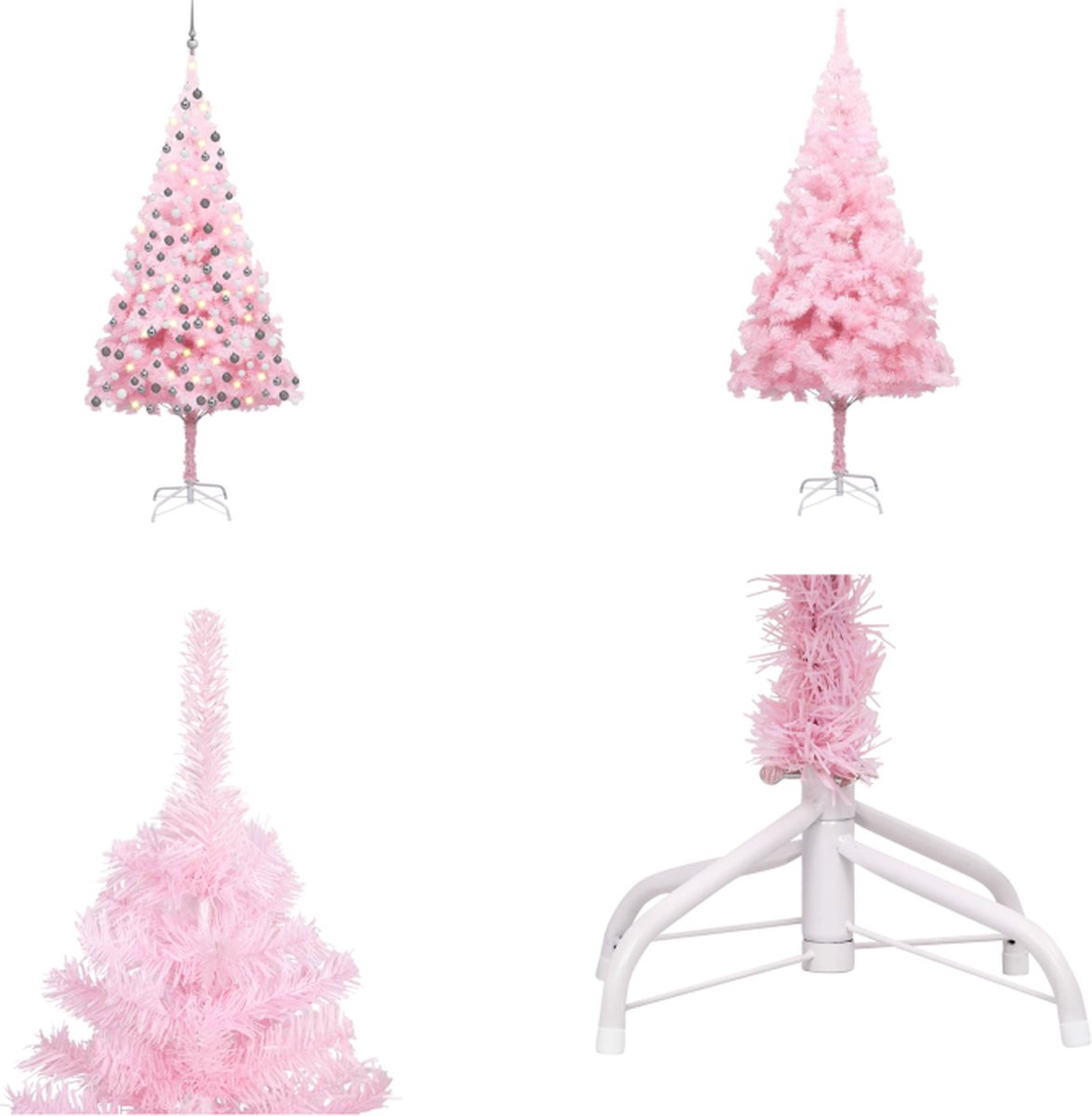 vidaXL Kunstkerstboom met LED's en kerstballen 210 cm PVC roze - Kunstkerstboom - Kunstkerstbomen - Kerstboom - Kerstdecoratie