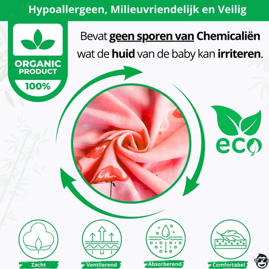 Triplepack 3x BoefieBoef Roze Flamingo Grote XL Hydrofiele Doek Baby - Duurzaam Eco Bamboe - Swaddle, Inbakerdoek, Hydrofiele Luier & Babydeken van Merkloos — afbeelding 2