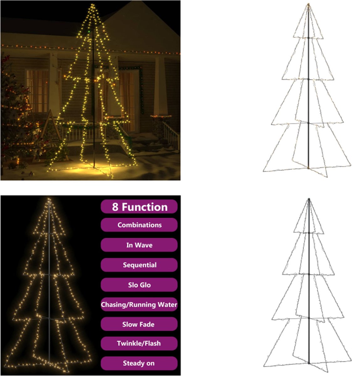 vidaXL Kegelkerstboom 360 LED's binnen en buiten 143x250 cm - Kerstkegelboom - Kerstkegelbomen - Kerstverlichting - Kerstverlichtingen