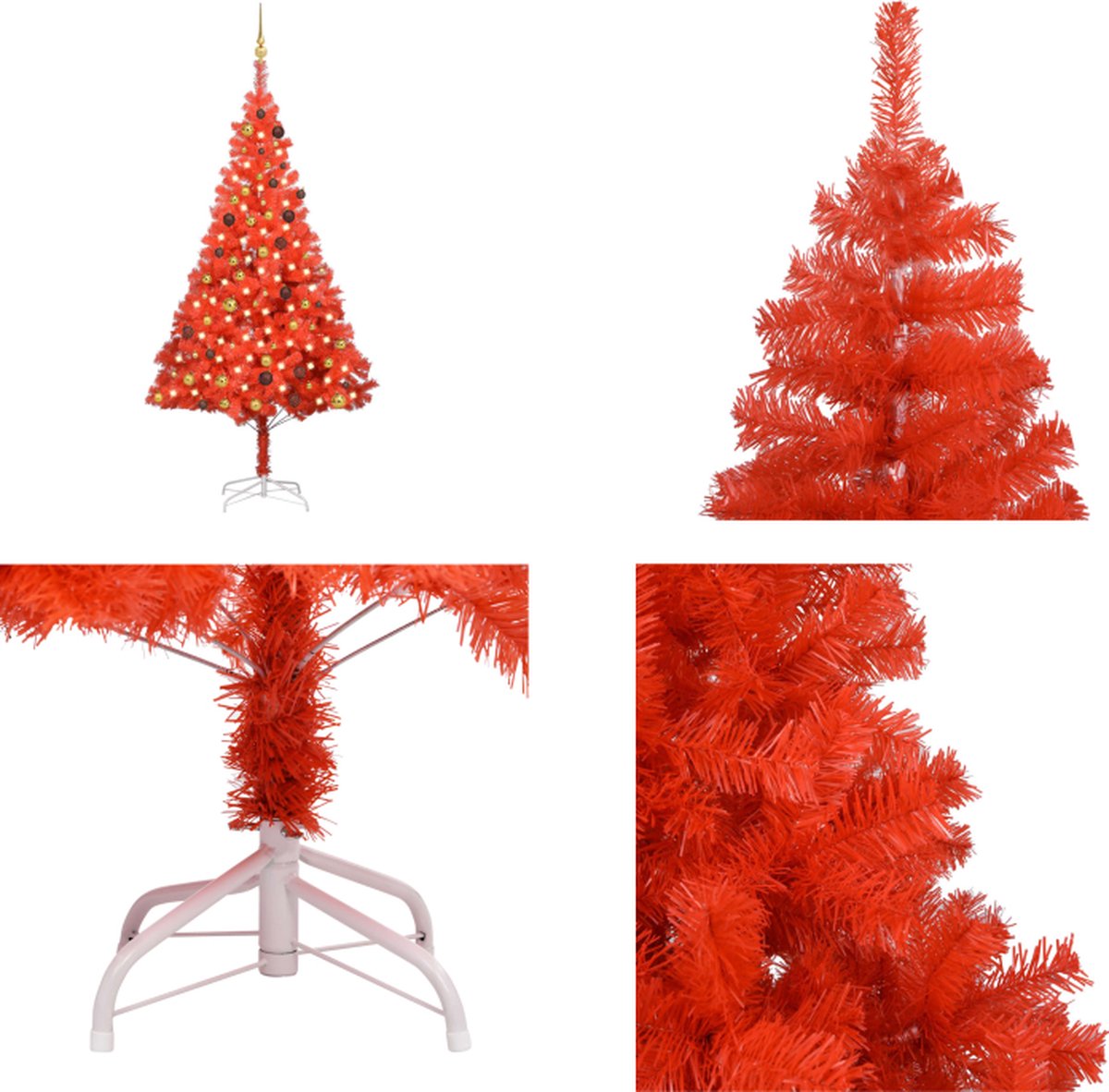 vidaXL Kunstkerstboom met LED's en kerstballenset 210 cm PVC rood - Kunstkerstboom - Kunstkerstbomen - Kerstboom - Kerstdecoratie