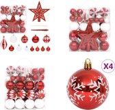 vidaXL 64-delige Kerstballenset rood en wit - Kerstballenset - Kerstballensets - Kerstballen Set - Kerstversieringset