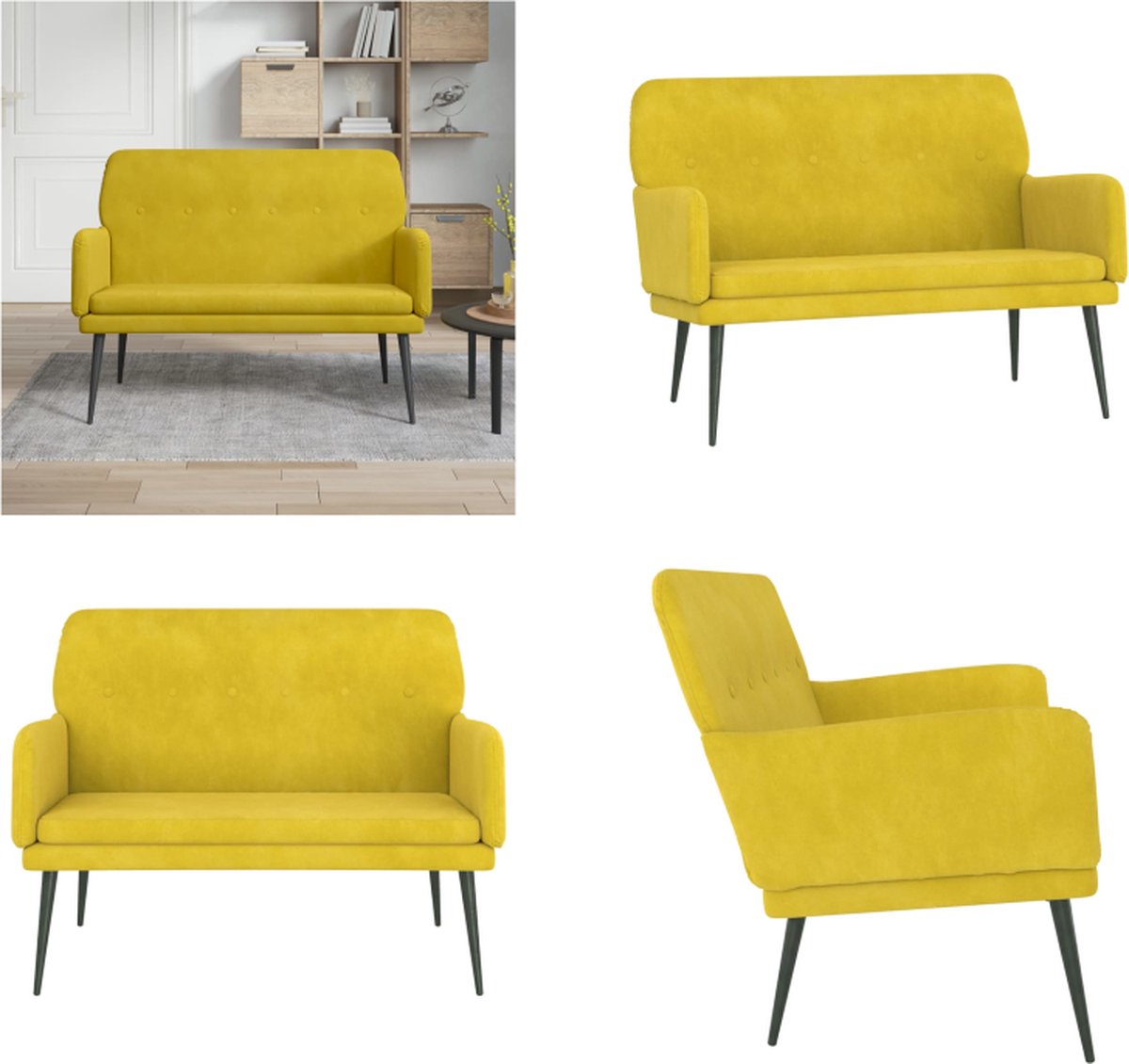 VidaXL Bankje 108x79x79 cm fluweel geel Bank Banken Zitbank Halbank
