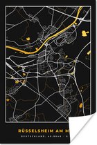 Poster Black and Gold – Stadskaart – Rüsselsheim am Main – Duitsland – Plattegrond – Kaart - 60x90 cm