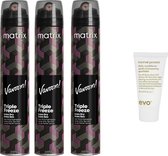 3 x Matrix Vavoom Triple Freeze Extra Dry – Haarspray met een sterke fixatie – 300 ml + WILLEKEURIG Travel Size