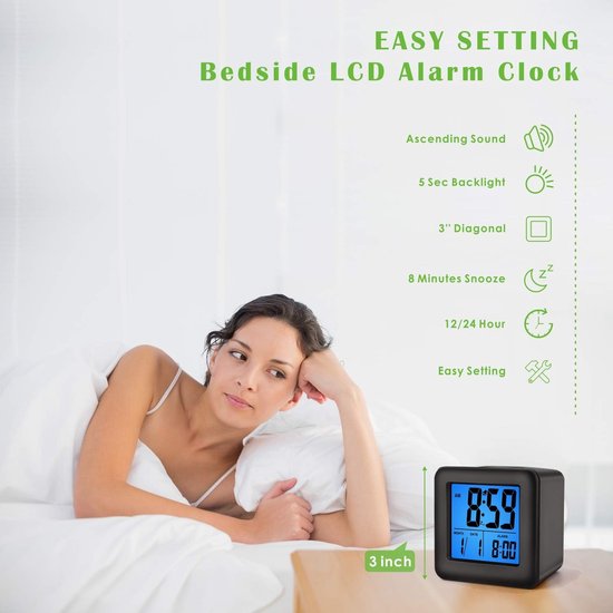 Braun Digital Radio Controlled Travel Alarm Clock For Central European Time Zone (DCF) with Snooze, Compact Size, Negative LCD Display, Quick Set, Crescendo Beep Alarm in White, model BC08W-DCF