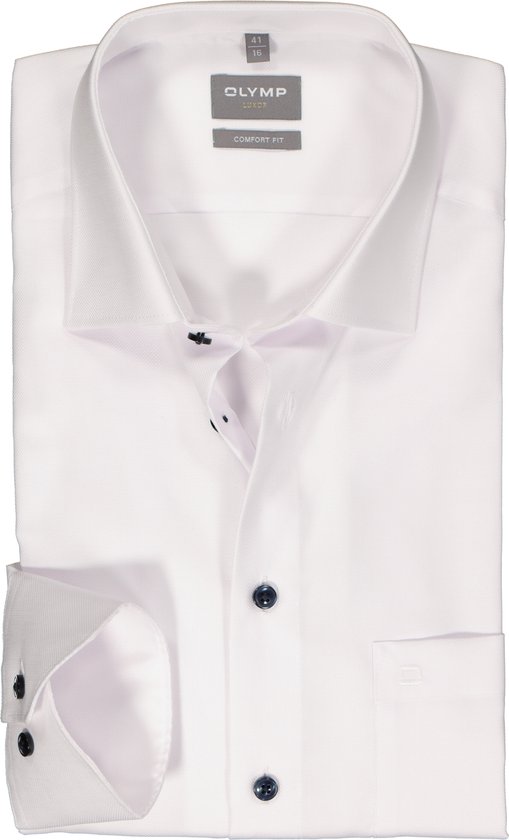 OLYMP comfort fit overhemd - structuur - wit - Strijkvrij - Boordmaat: