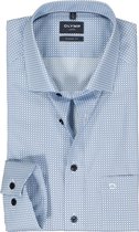 OLYMP modern fit overhemd - mouwlengte 7 - popeline - wit met blauw dessin - Strijkvrij - Boordmaat: 38