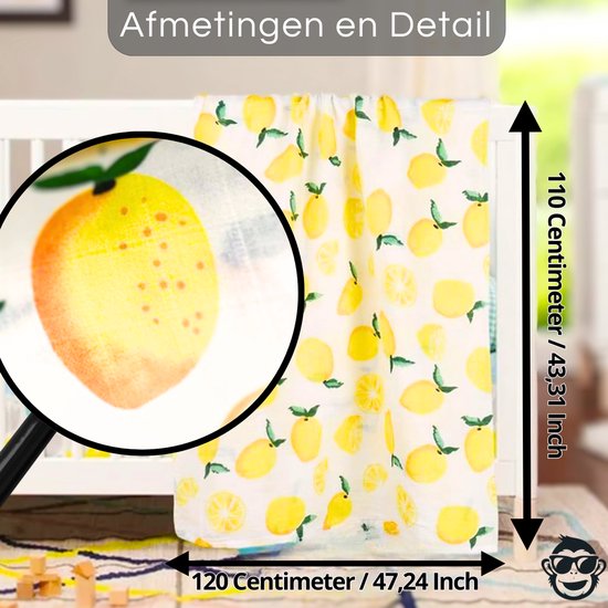 Duopack 2x BoefieBoef Citroen Geel Grote XL Hydrofiele Doek Baby - Duurzaam Eco Bamboe - Swaddle, Inbakerdoek, Hydrofiele Luier & Babydeken - Wit — afbeelding 5